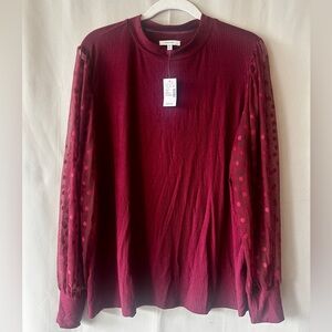 Maurices Red Ribbed Blouse with Mandarin Collar